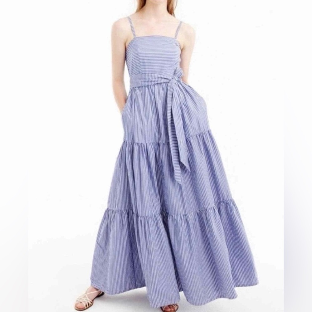NWOT J. Crew Garratt Striped Tiered Maxi Dress in Size 16